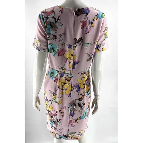 Nation LTD Dress Womens Size 12 Pink Blue Floral Sheath Short Sleeve Back Zipper - Picture 4 of 6
